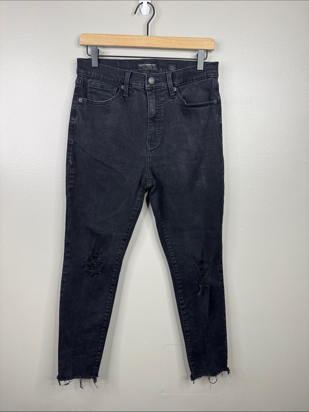 Lucky Brand High Rise Skinny Bridgette Black Distressed Jeans Women Size 12 31
